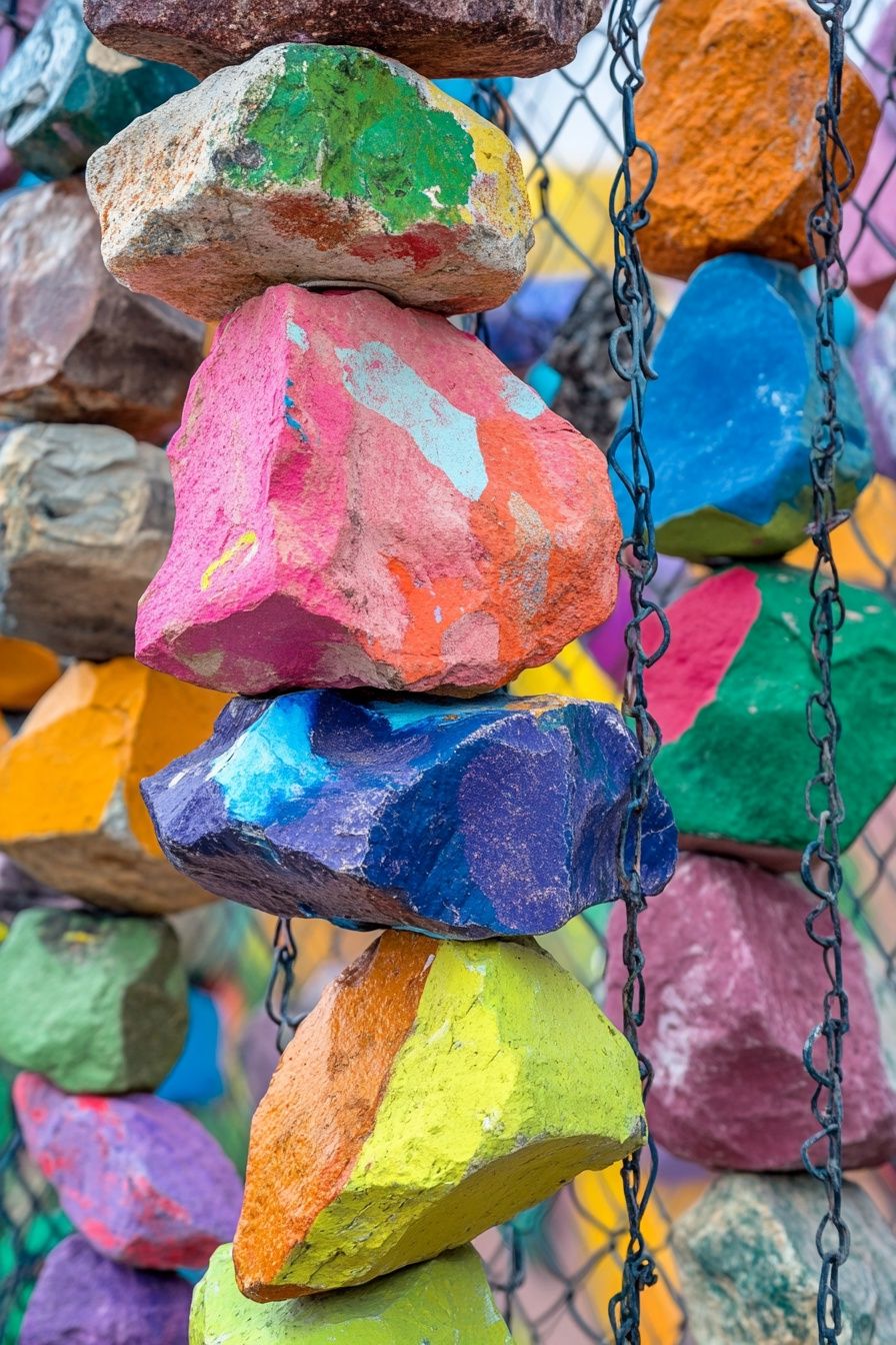 Add a Playful Twist to Gabion Fences with Painted Rocks
