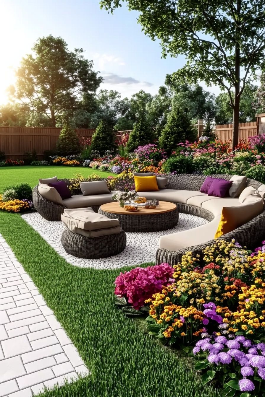 Design a Vibrant Cozy Patio with Curved Wicker Seating