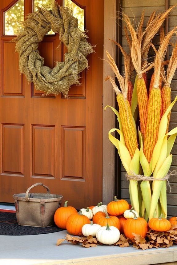 autumn decor with cornstalks