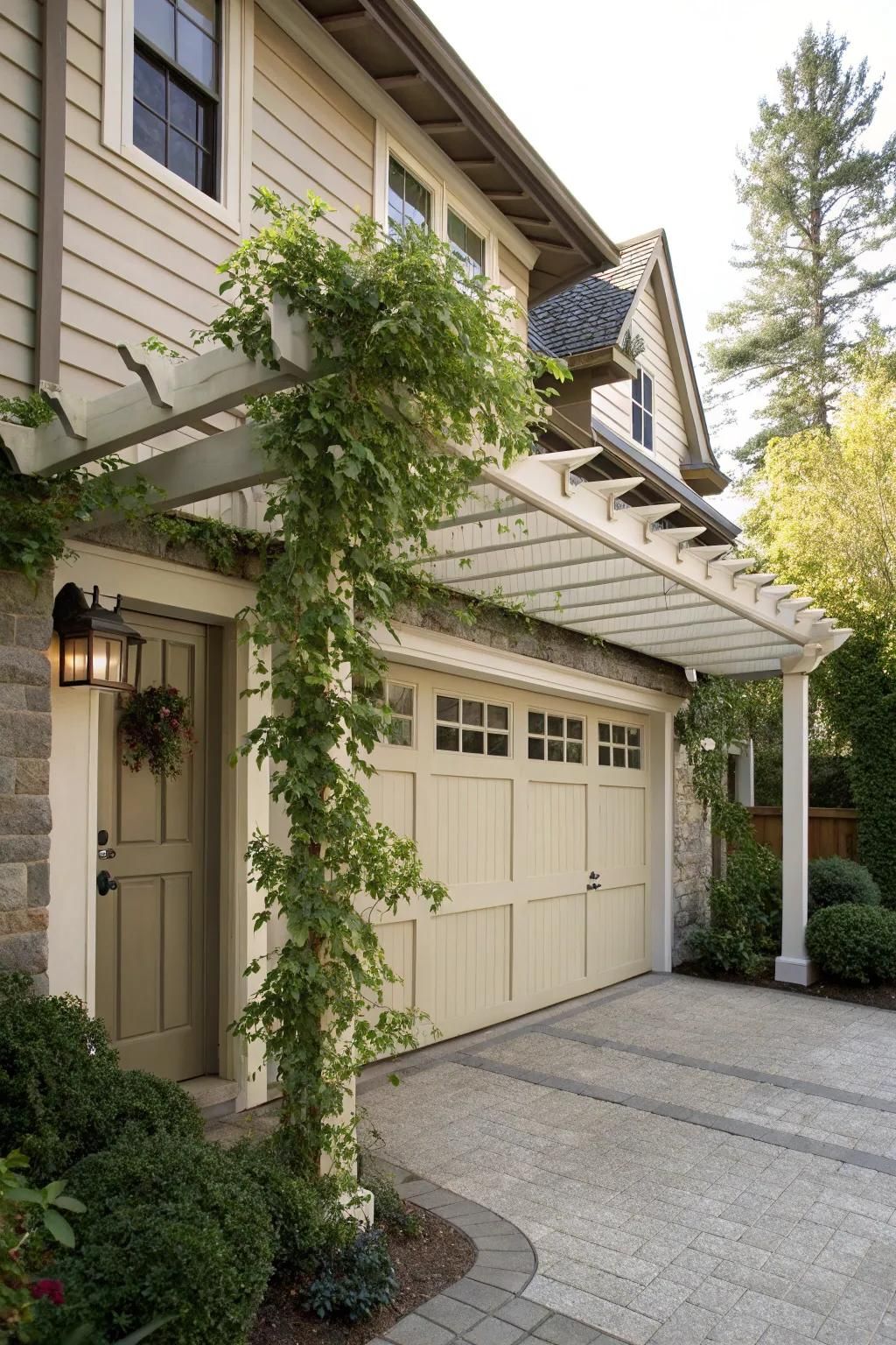 An over-the-garage pergola that adds charm and curb appeal.