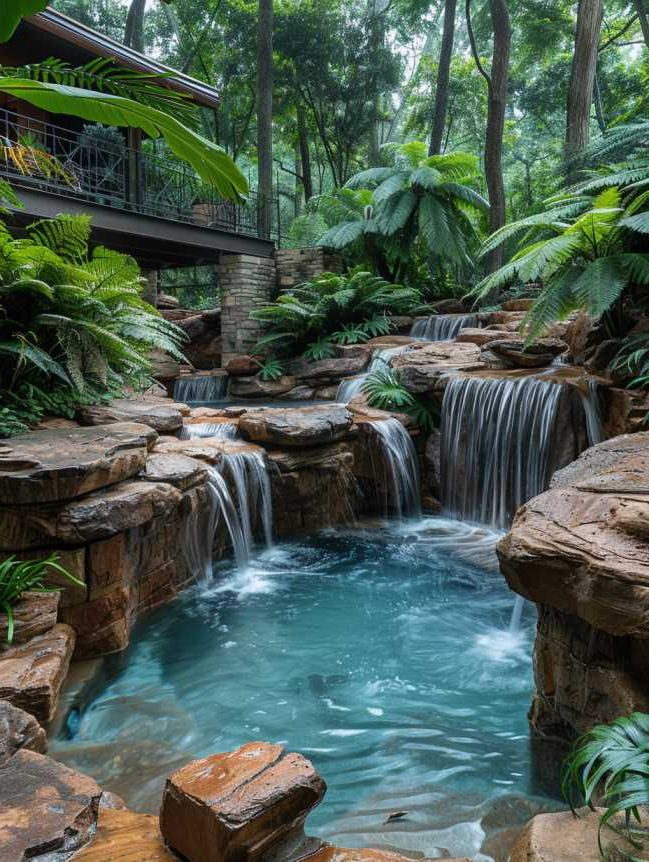 Small Backyard Pool Ideas with Waterfall