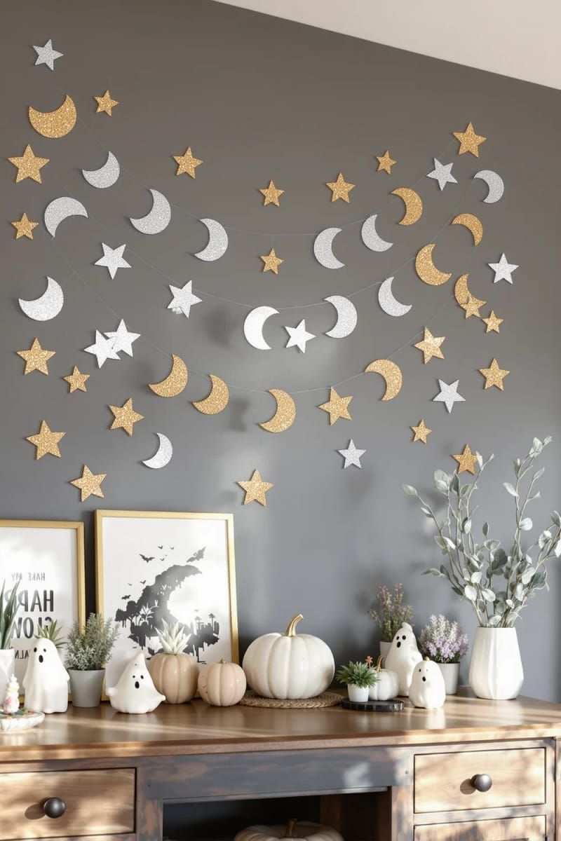 glittery crescent moon and star garlands 1