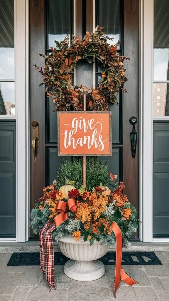 Seasonal Sign Planters with Wreaths and Garlands