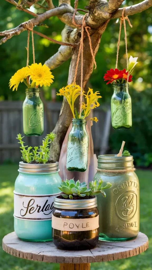 DIY Garden Decorure with Jars and Bottles