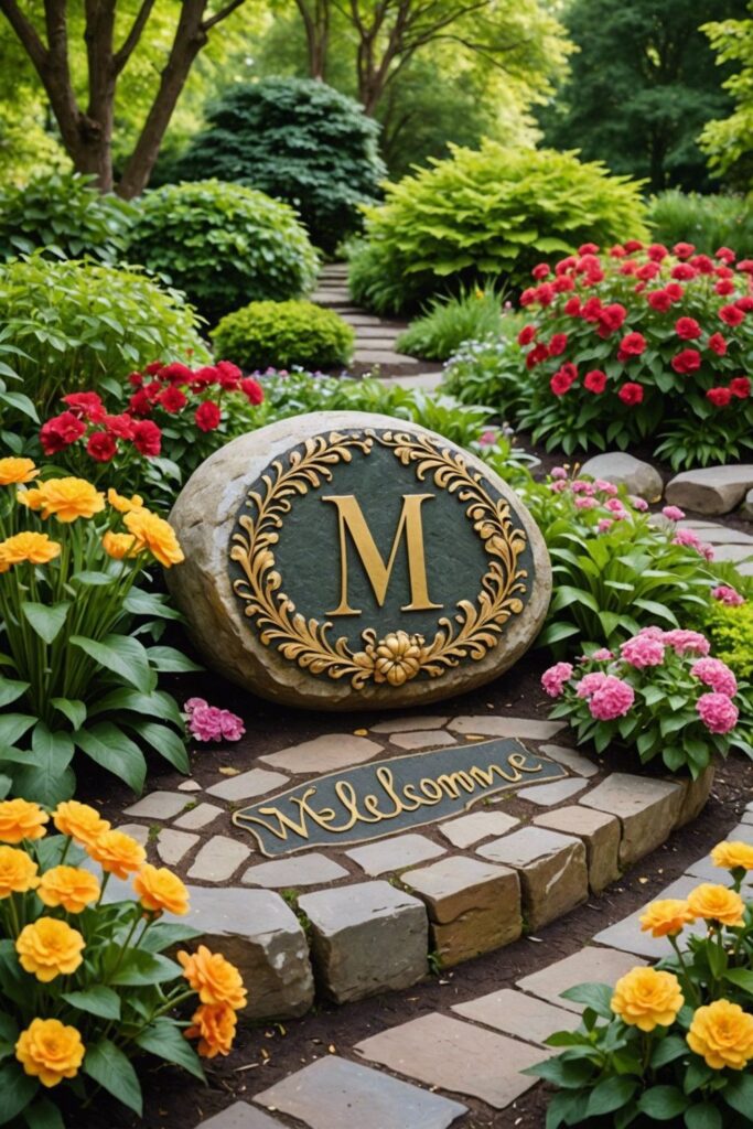 Monogrammed Rock Decor for Gardens