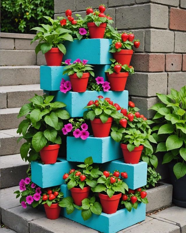 Stacked Cinder Block Planters