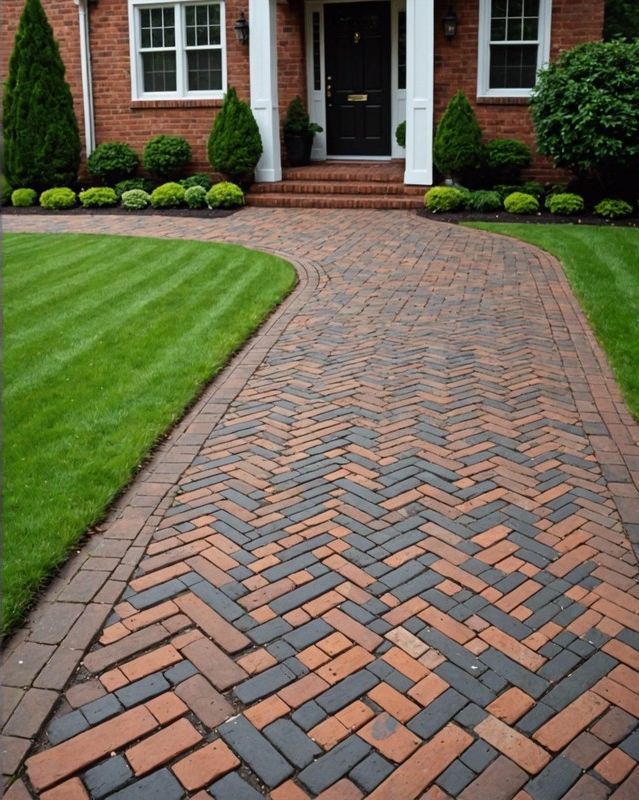 Brick Driveway with Herringbone Pattern