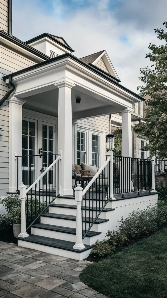 Classic White Railing with Black Iron Spindles