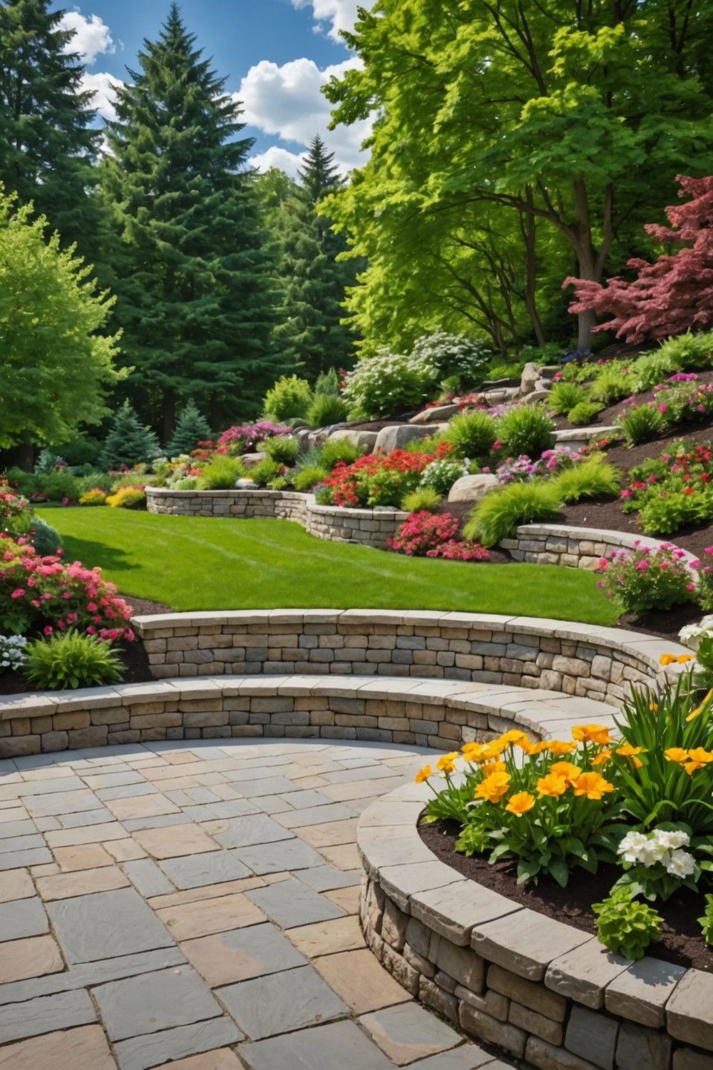 Retaining Wall with Built-in Patio Seating