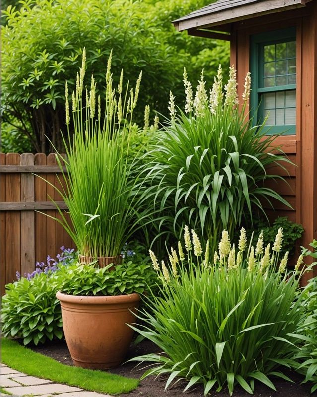 Lemongrass and bird feeders