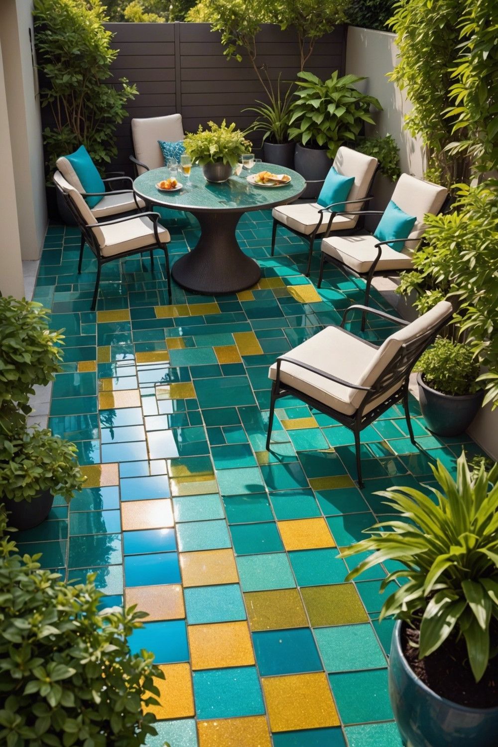 Glass Tiles for a Shimmering Patio