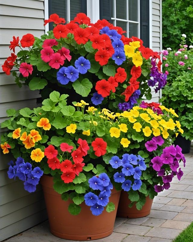 Rainbow Cascade with Geraniums and Petunias