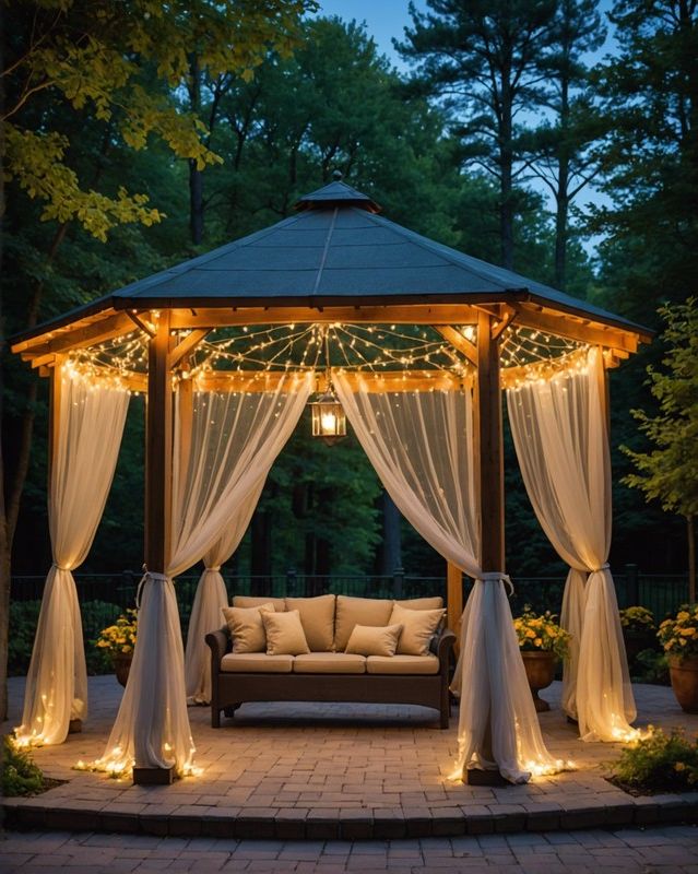 Gazebo with Curtains and Lighting