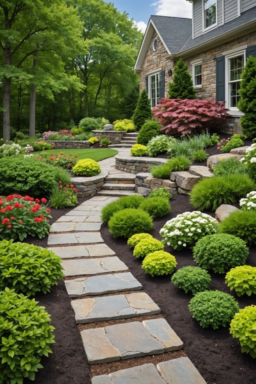 Short Retaining Wall with Stepping Stones