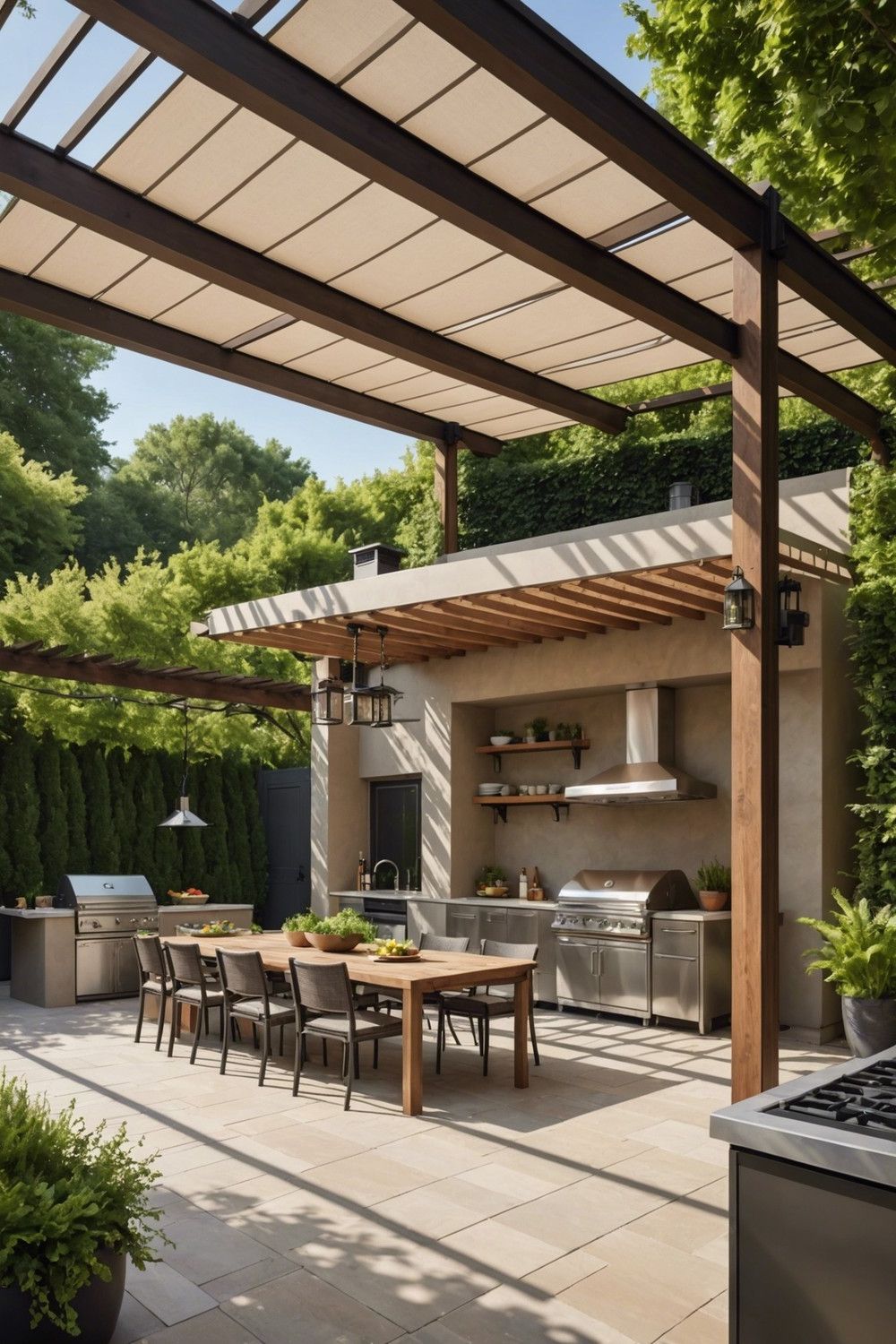 Pergola with Awnings and Outdoor Kitchen