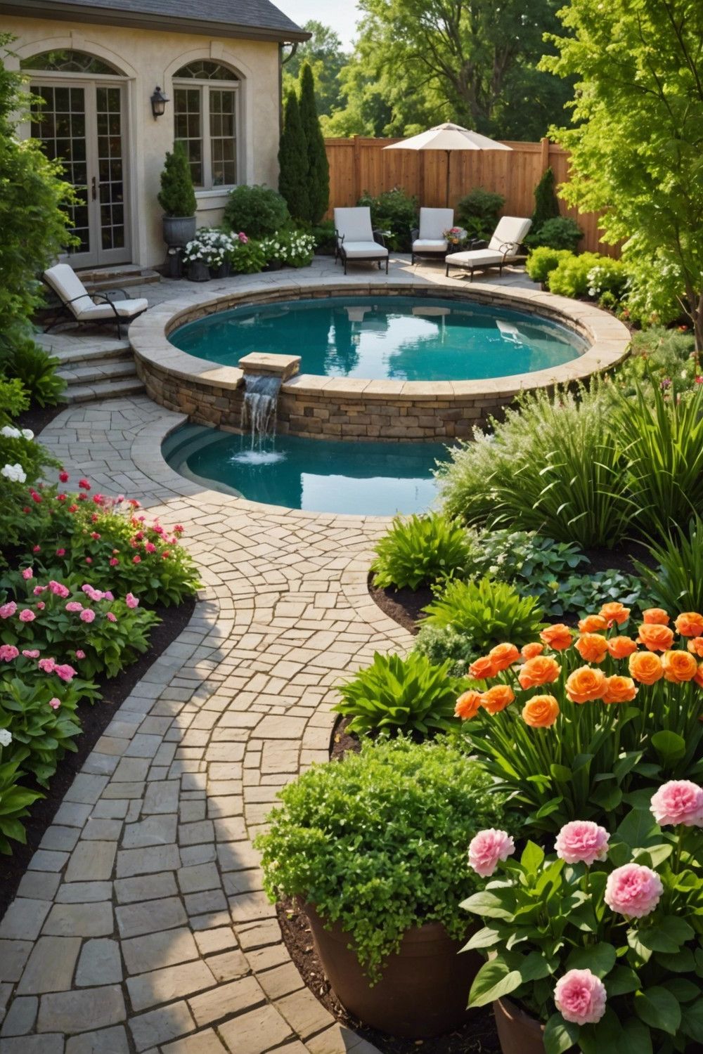 Round Pool with raised Planters