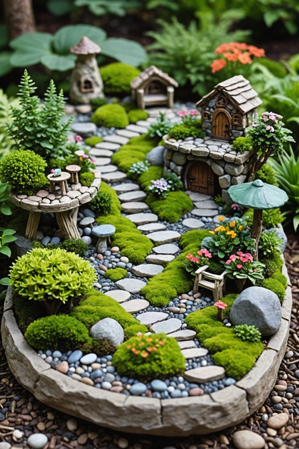 Miniature Fairy Gardens with Rocks