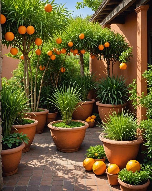 Lemongrass and fruit trees in a container