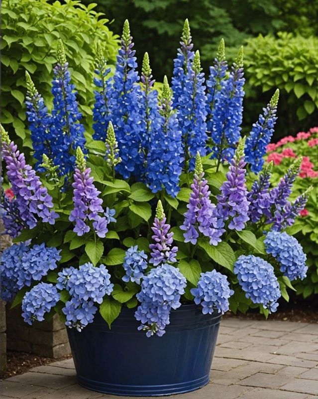 Azure Symphony with Hydrangeas, Delphiniums, and Lupines