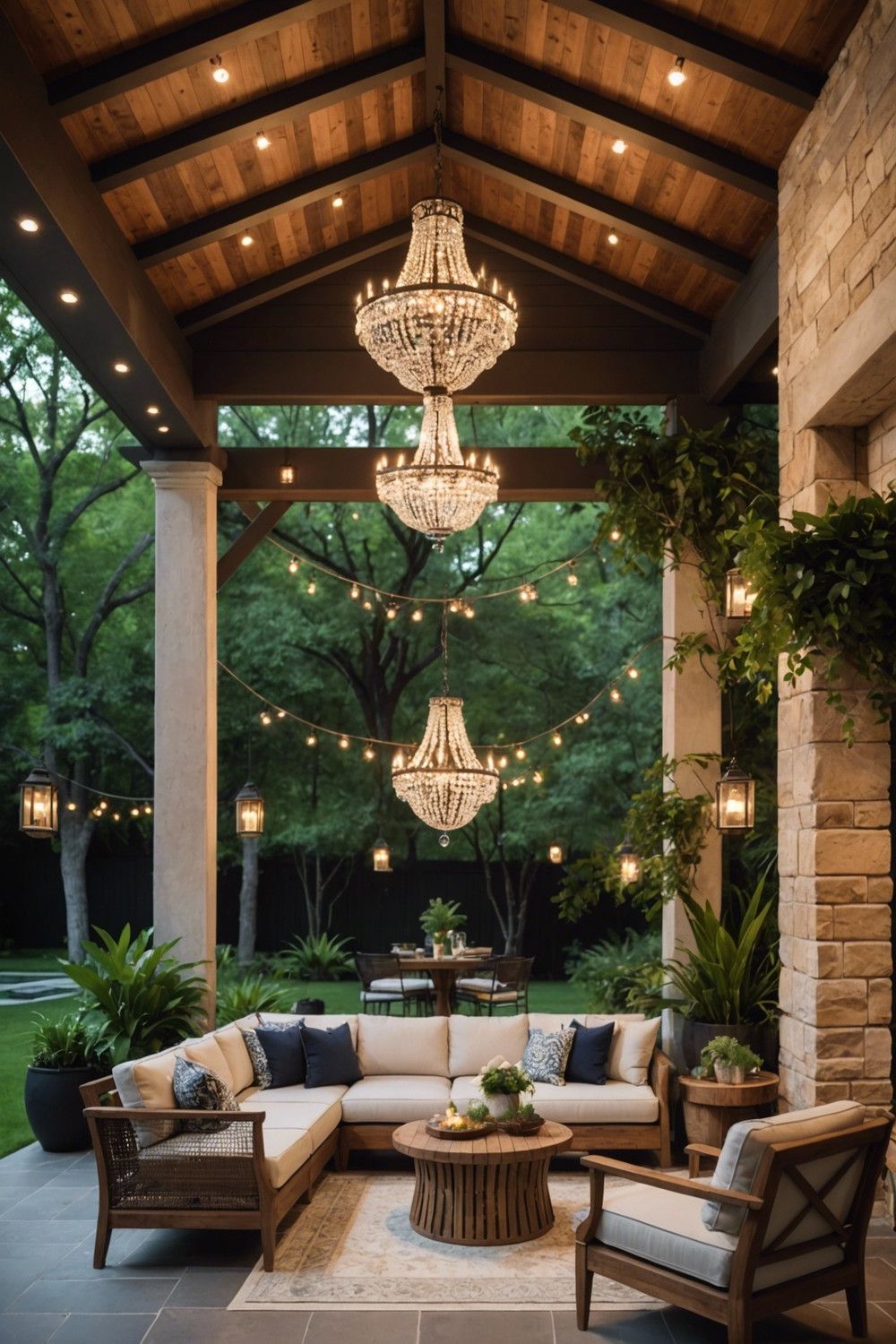 Elegant Entertaining Space with Chandeliers