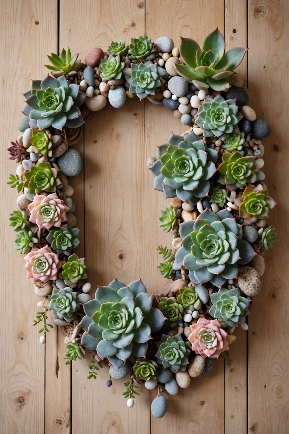 Succulent Garland with Rosettes and Pebbles