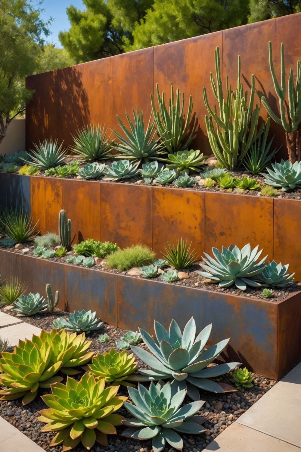 Corten Steel Retaining Wall with Succulent Garden