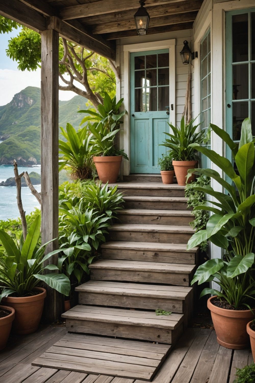 Weathered Wood Steps with Coastal Vibes