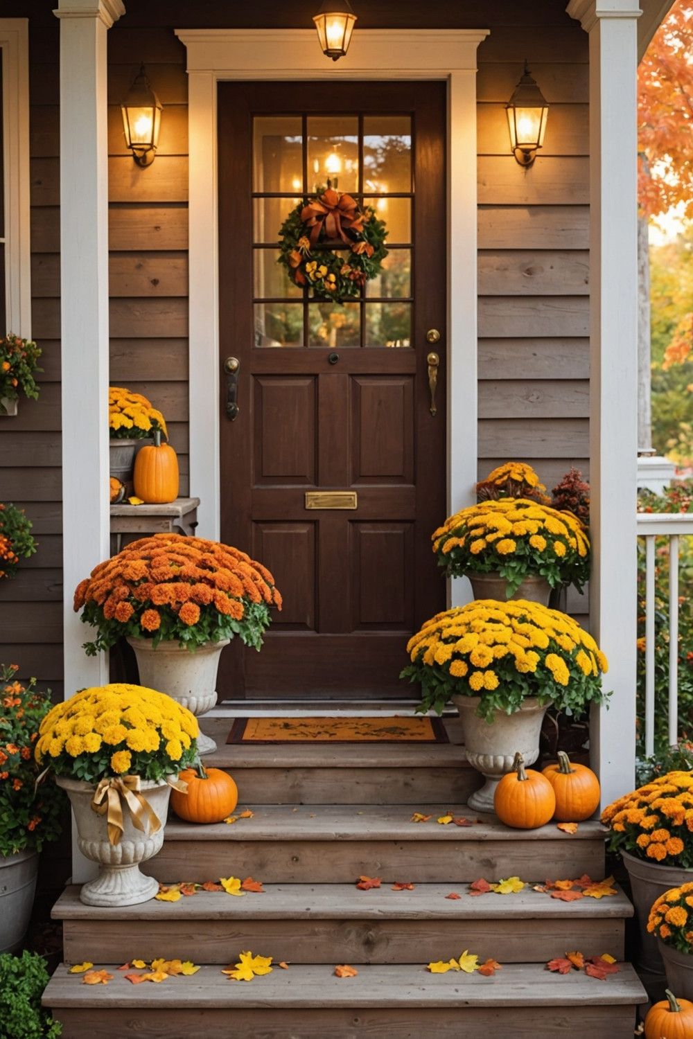 Vintage Window Box Planters with Fall Decorations