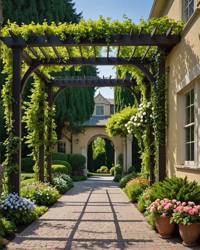 Driveway Pergola with Climbing Plants
