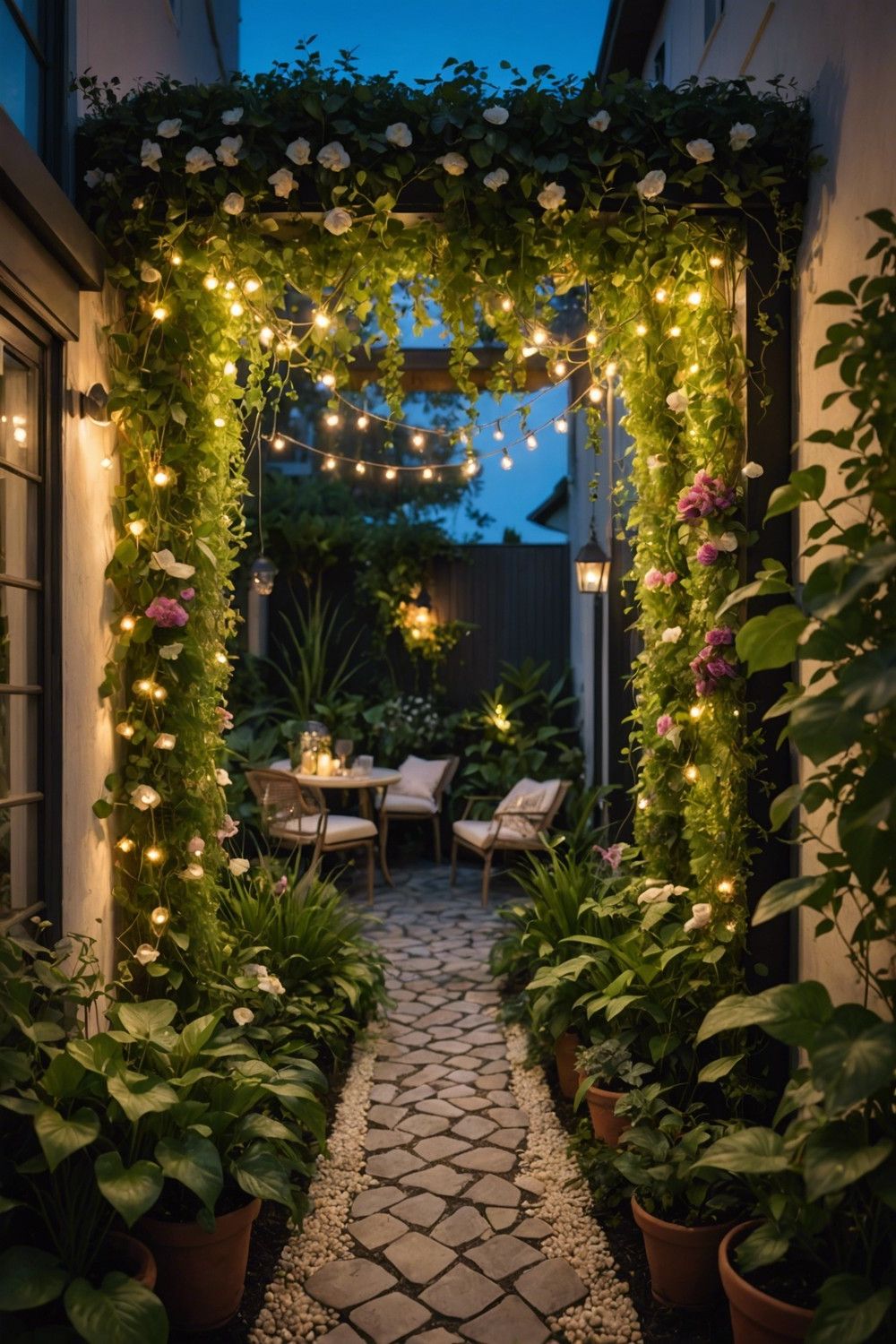 Cascading Fairy Lights in a Vertical Garden