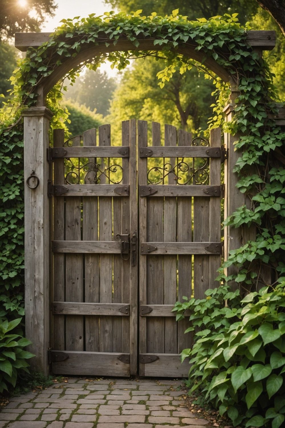 Distressed Wooden Gate with Vintage Hardware
