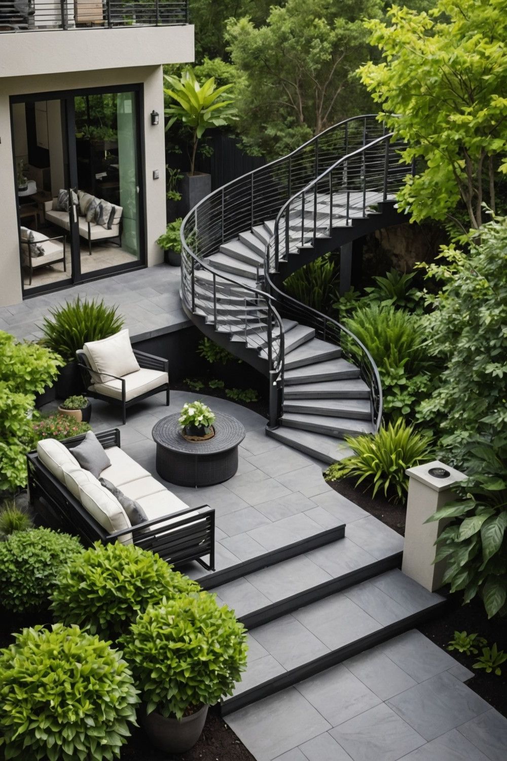 Winding Stairs with Metal Handrail