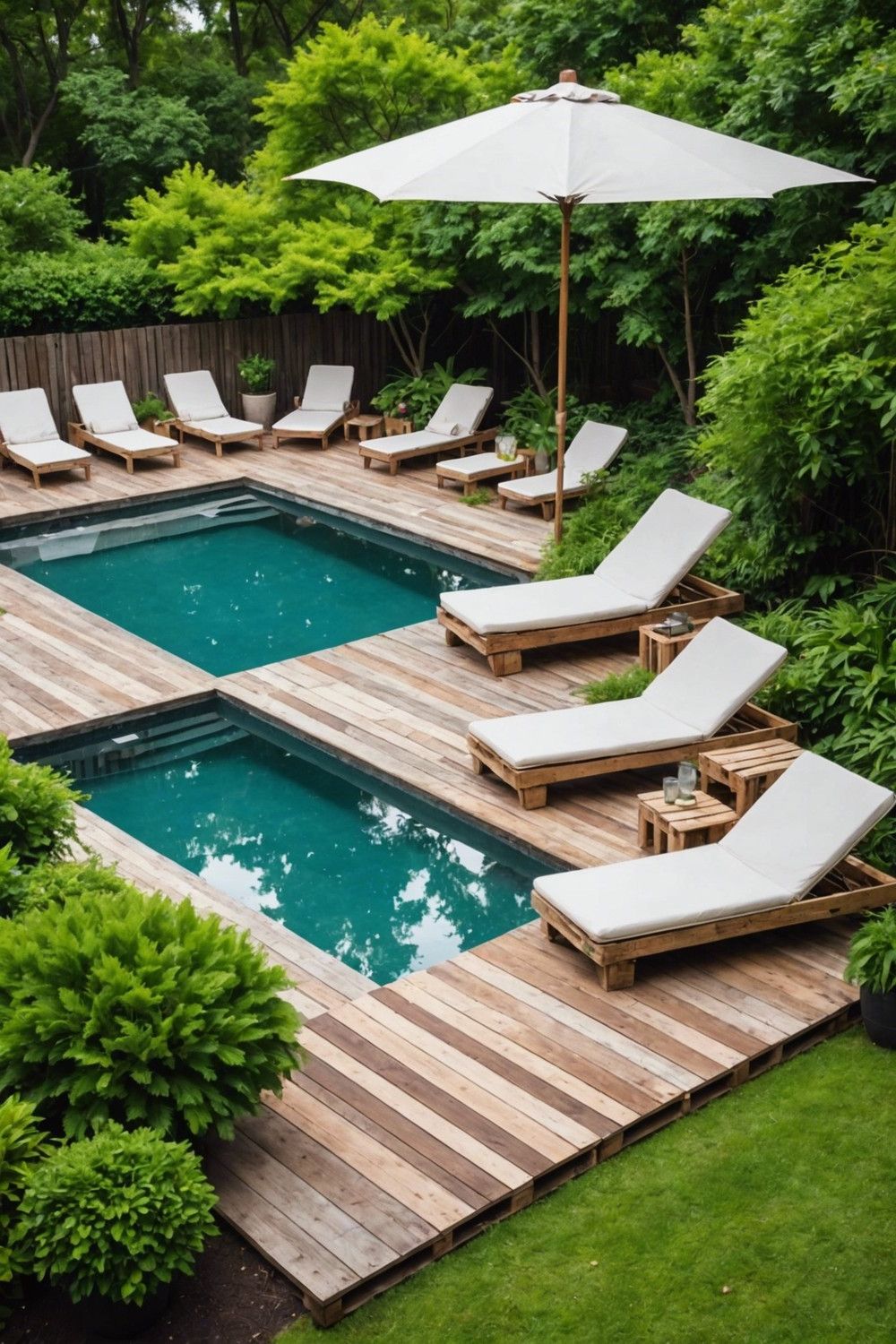 Floating Pallet Pool Deck with Steps