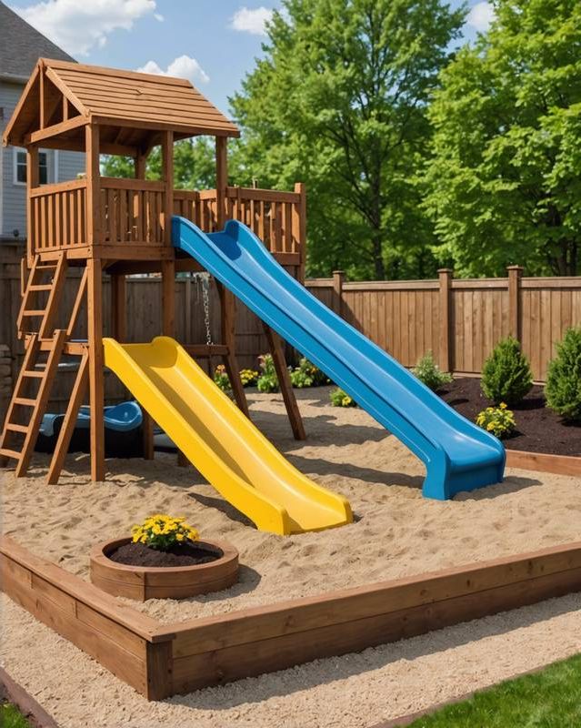 Play Area Patio with Sandbox and Slide
