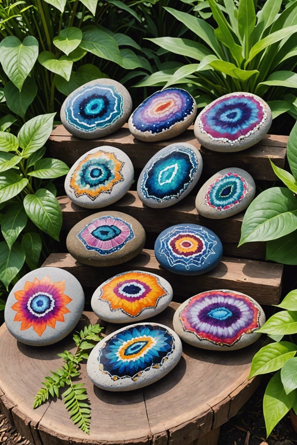 Colorful Geode-Inspired Rock Art