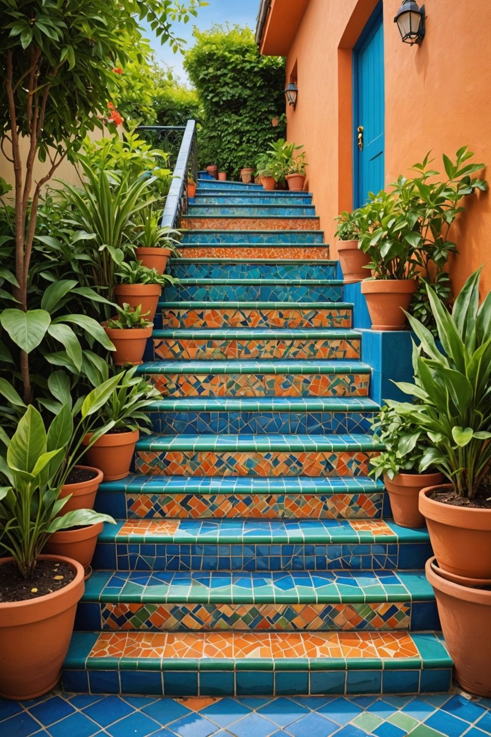 Tiled Steps with Mosaic Design