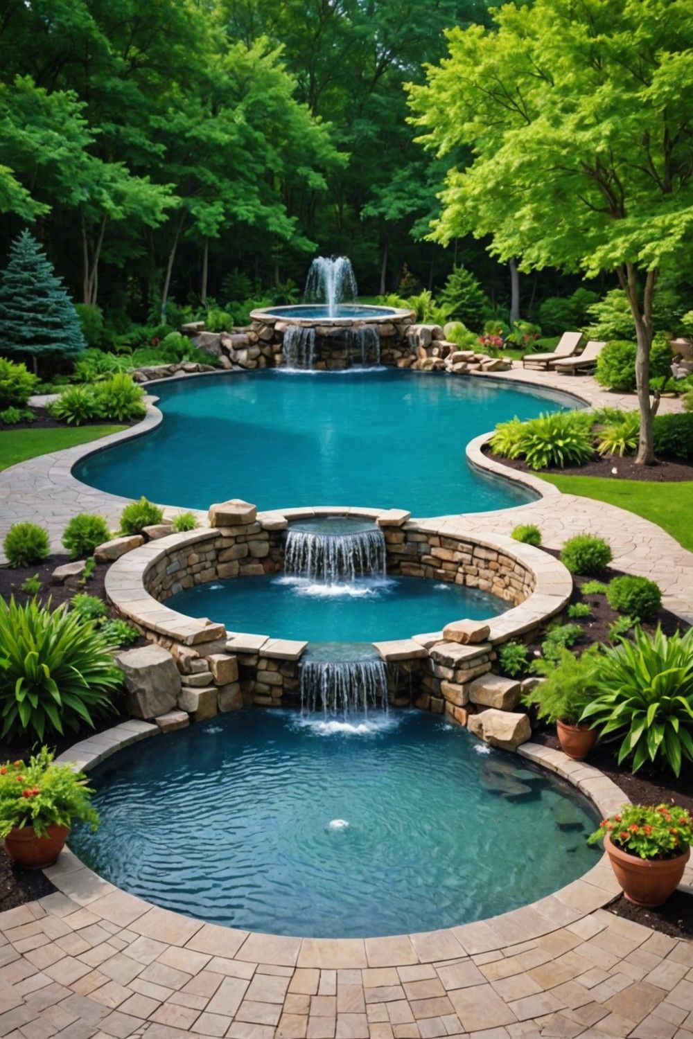 Round Pool with Water Features