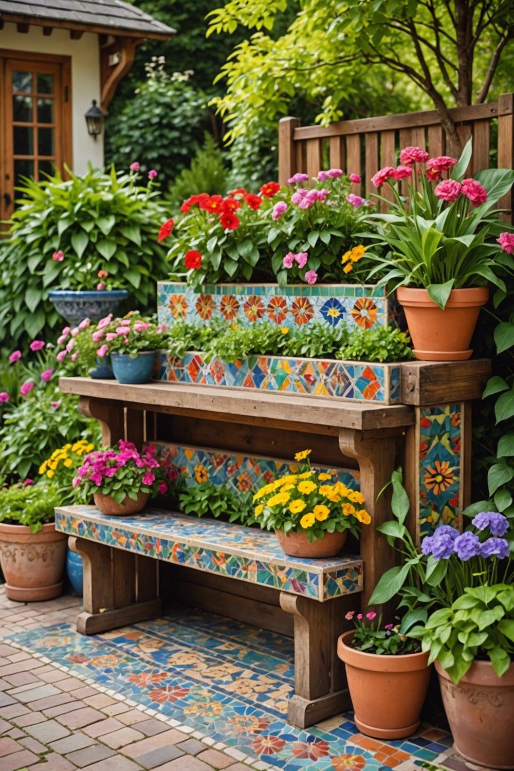 Decorative Mosaic Planter Box with Tiles