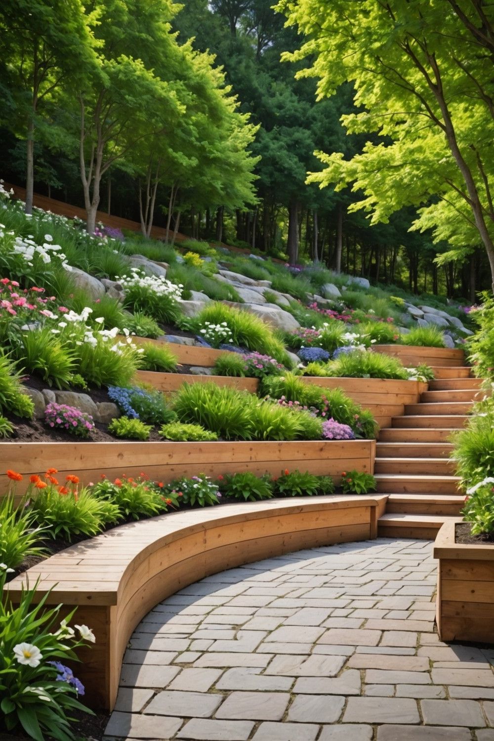 Timber Retaining Wall with Built-in Seating