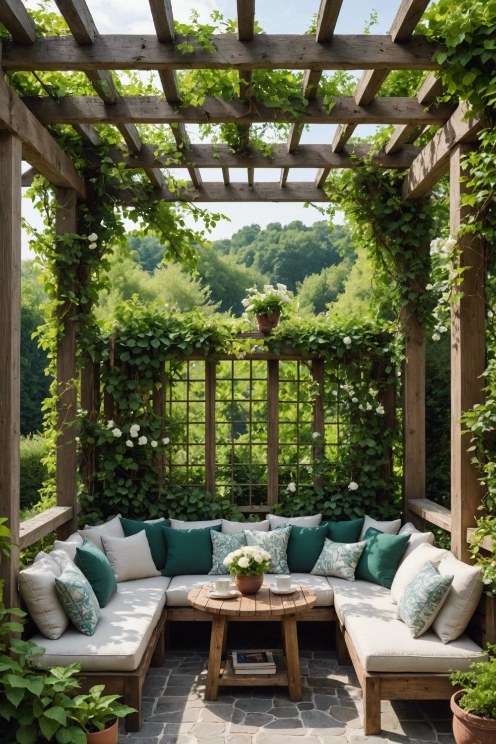 Greenery-Covered Corner Pergola