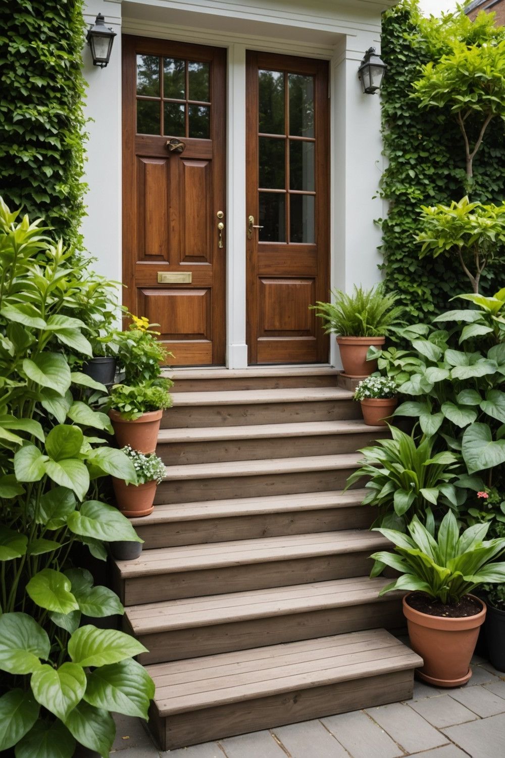 Wooden Steps with a Built-in Bench