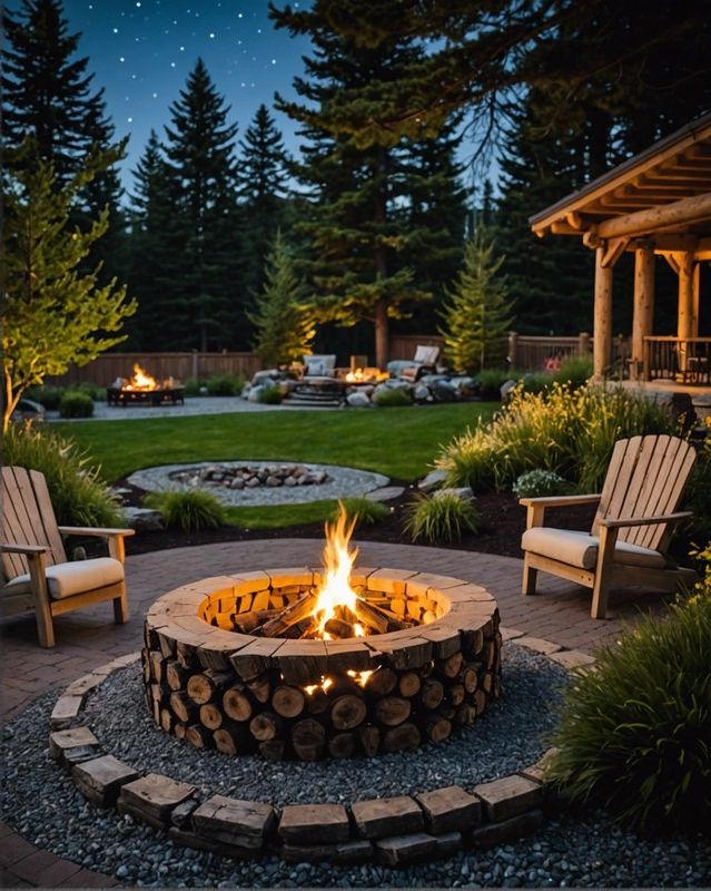 Round Fire Pit with Stacked Log Surround
