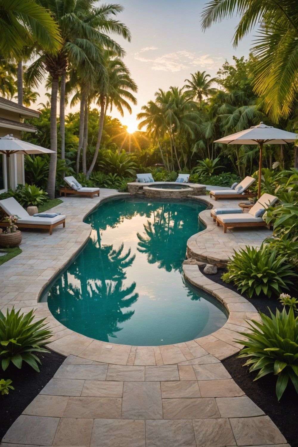 Raised Pool with Beach Entry and Sun Shelf