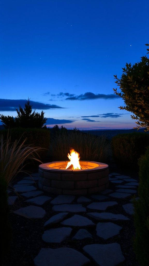 Raised Fire Pit Surrounded by Natural Landscaping