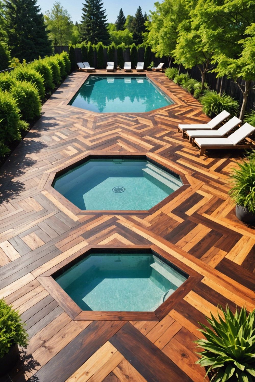 Modern Pallet Pool Decks with Geometric Patterns