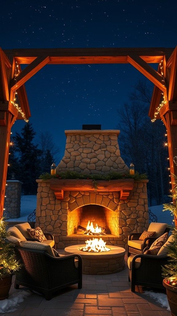 Rustic Stone Fireplace with Wooden Beams