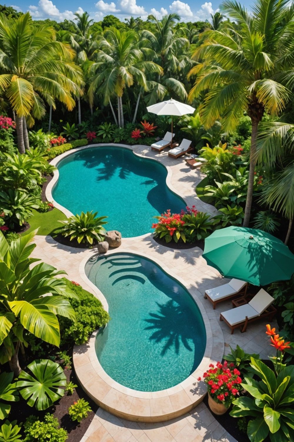 Unique Shaped Pool with Tropical Landscaping