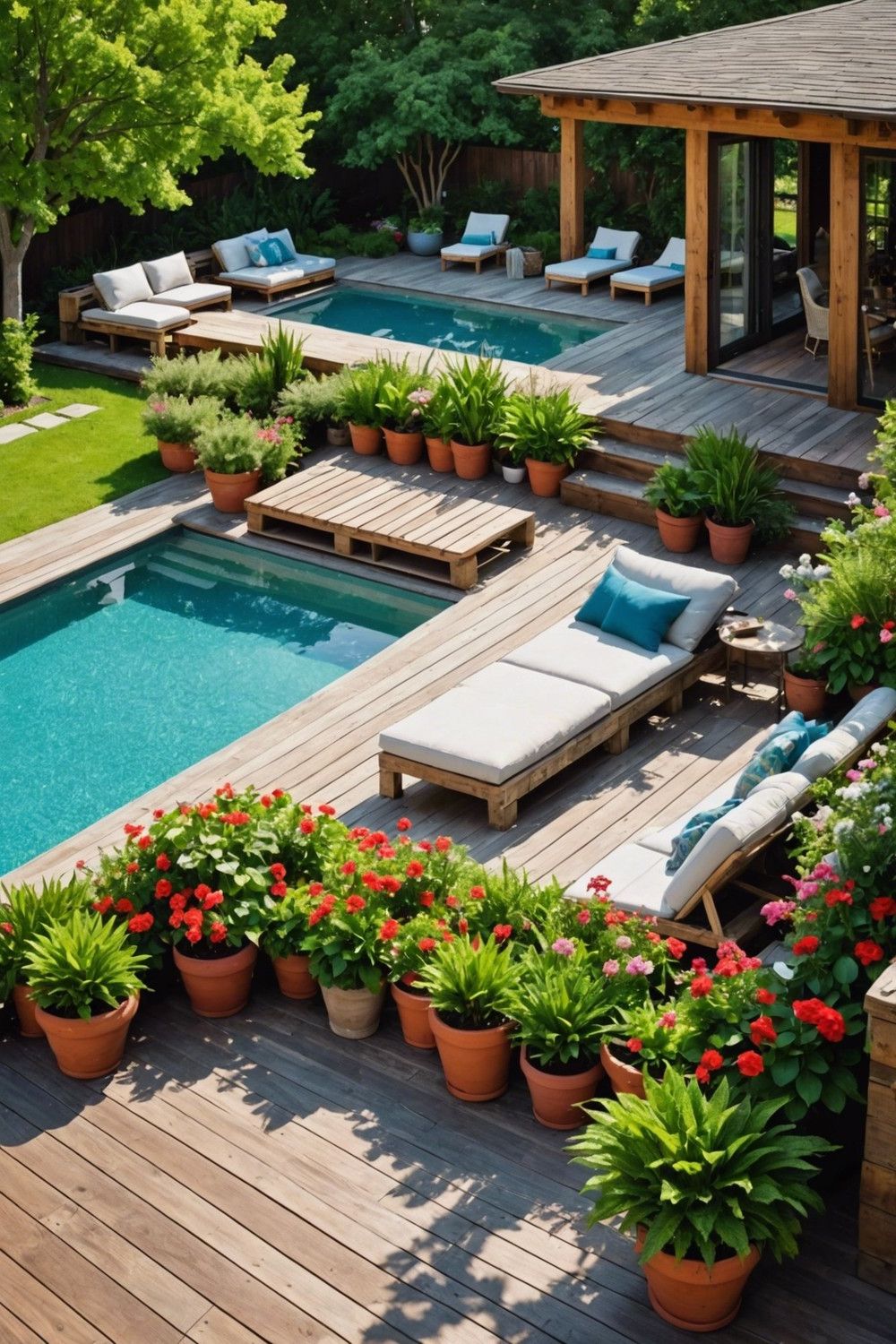 Pallet Pool Decks with Built-in Planters