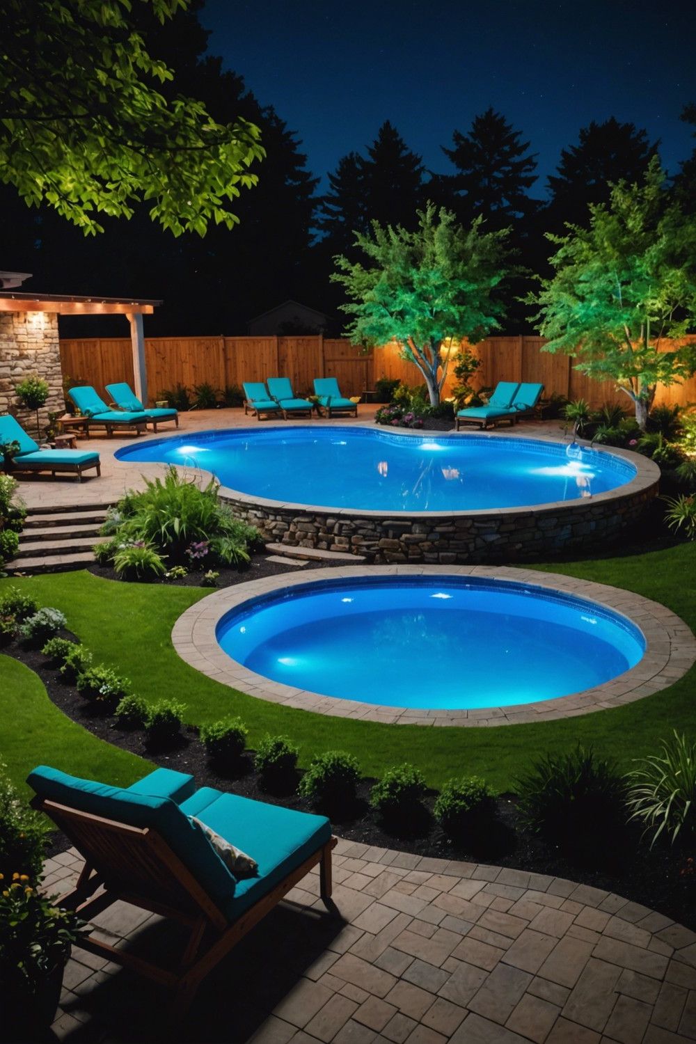 LED Lighting Effects Semi Inground Pool