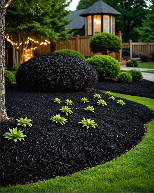 Black Mulch with String Lights
